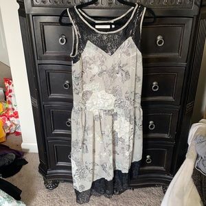 Hillary Scott LaBellum Black Lace Gray Blue Floral Ruffle Romantic Maxi Dress XS